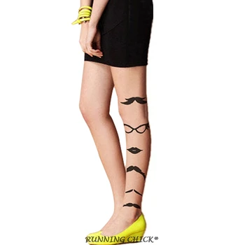 

Side leg fun mustache glasses printing women summer thin pantyhose