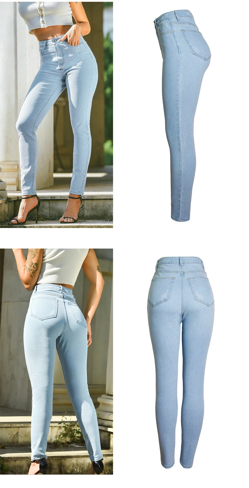 European and American autumn women's wear high waist slender stretch jeans pants pure color wash slim jeans (9)