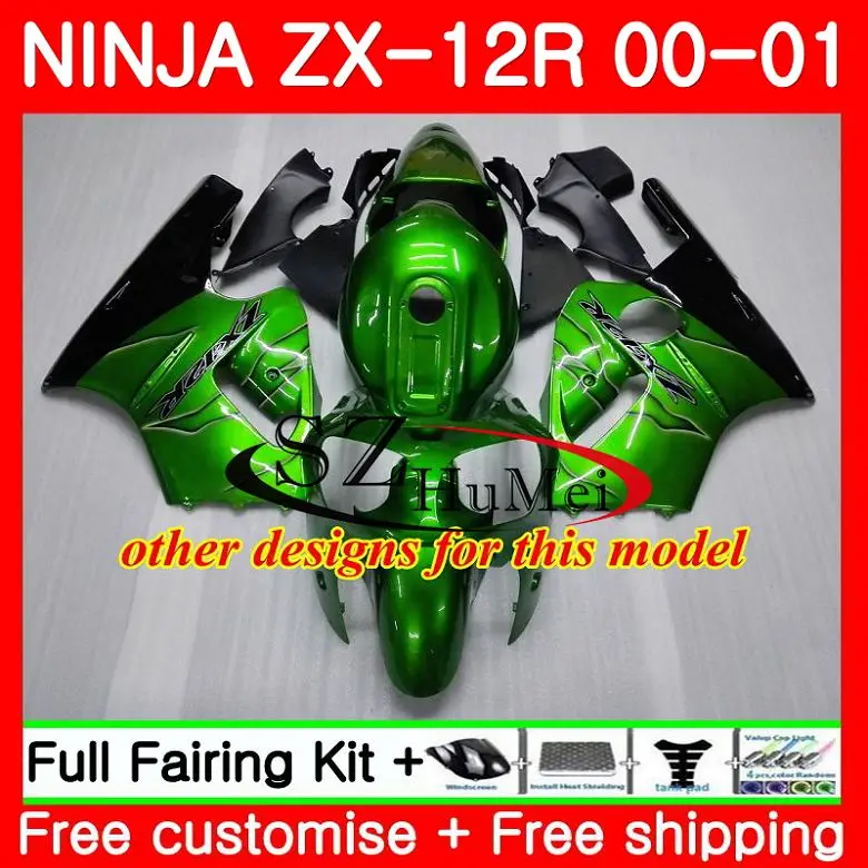 Инжекционный Набор Для Кавасаки ниндзи ZX 12R 00 01 ZX1200 C green flames 22SH19 12 R ZX12R 2000