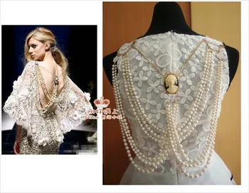 

Fashion Vintage Simulated Pearl Chain Jewelry Gorgeous Vintage Queen Pearl Gold Queen Multi-layer Chain Customize Body Necklace