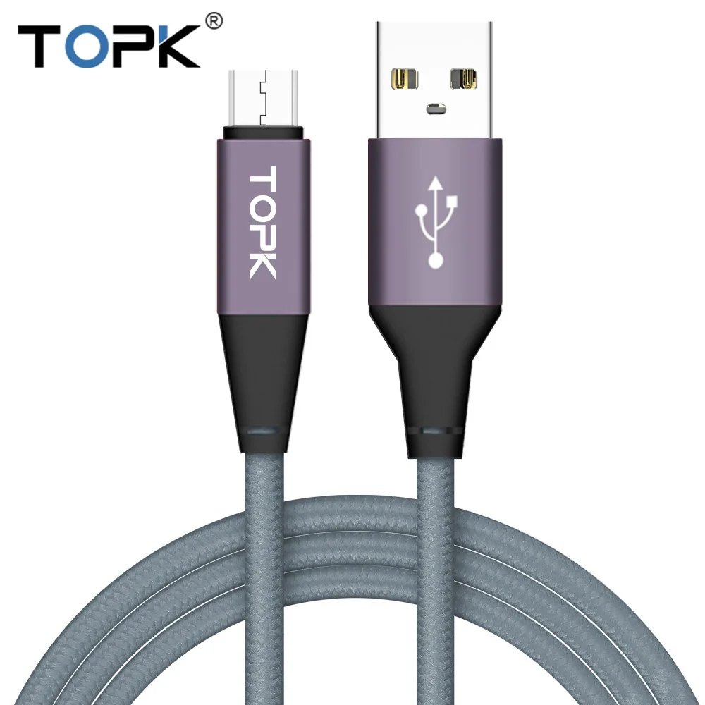 TOPK Micro USB кабель Нейлон Плетеный синхронизации данных телефонный кабель для samsung Galaxy S7 край S6 Microusb кабель для зарядки