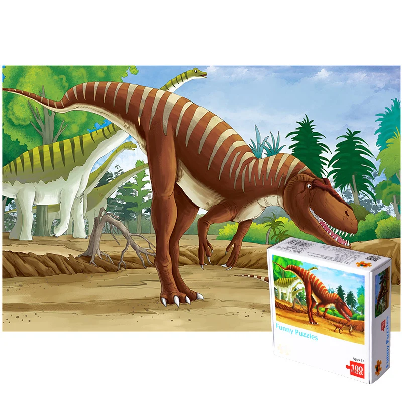 100 Pieces Cartoon Animals Kids Jurassic Dinosaur Jigsaw Puzzles Baby Learning for Children Toys Educational Games Paper Puzzles