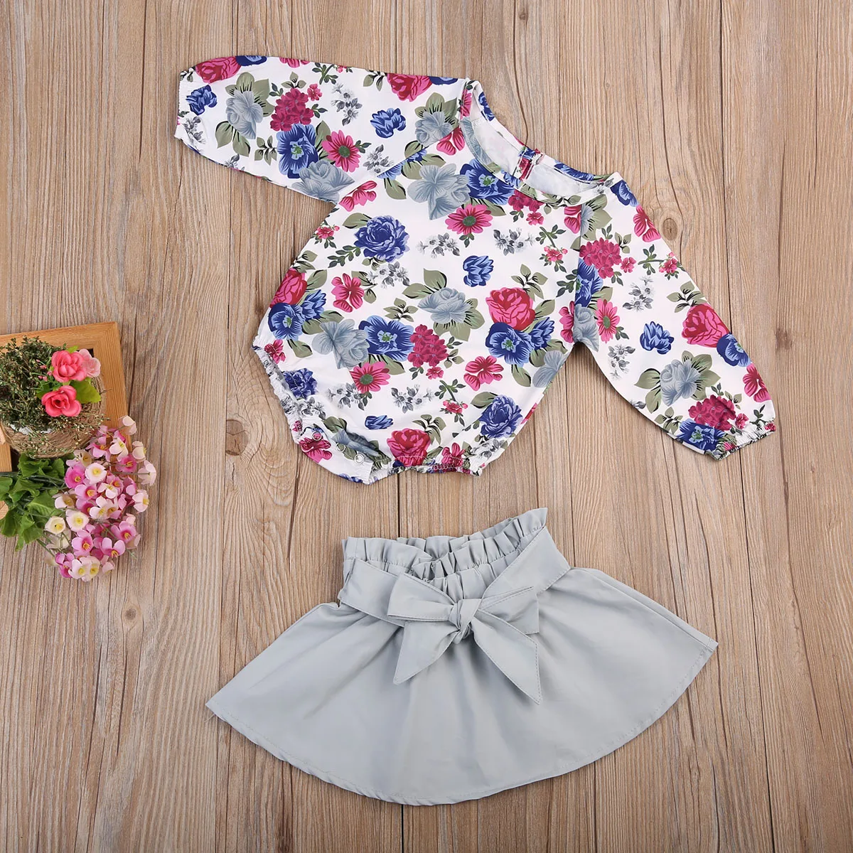 2 предмета одежда для маленьких девочек осенний комплект одежды комбинезон с