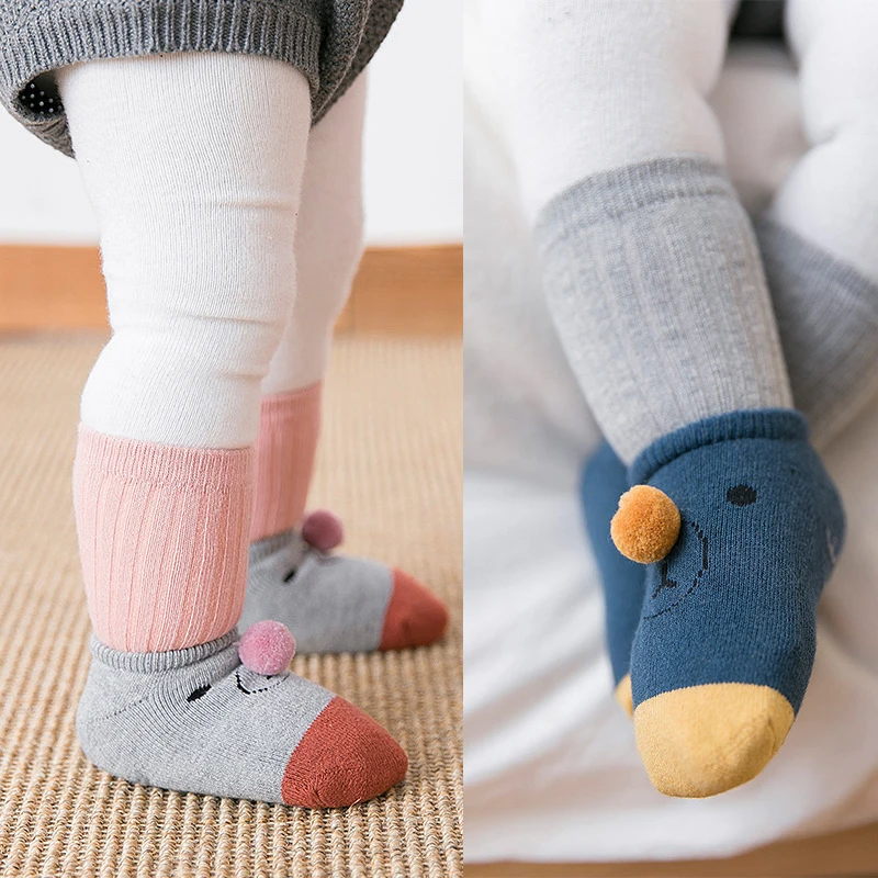 Lovely Bear Baby Socks Two-Piece Infant Boys Girls Socks Anti Slip Winter Warm Legs Cotton Blended Elastic Socks Comfortable Ins Style (6)