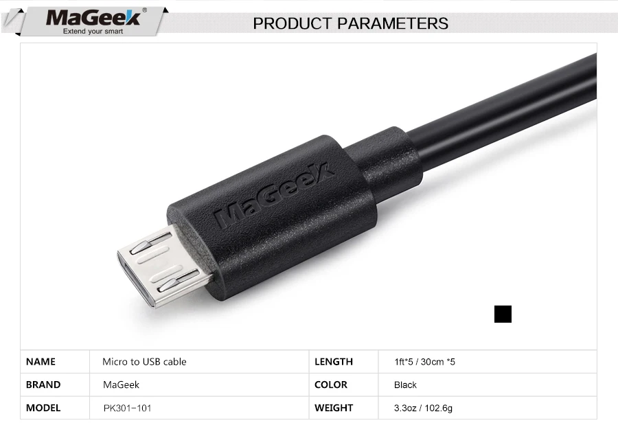 [5 قطعة] MaGeek 30 سنتيمتر/1ft x 5 قطع قصيرة المصغّر usb كابل عالية السرعة شاحن المحمول كابلات الهاتف لسامسونج HTC Xiaomi