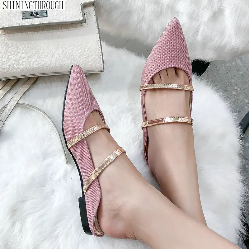 

2019 Leather High Quality Pointy Sexy Slippers Fasciola Decorated Low Heel Newest Comfortable Leather Mules Shoes