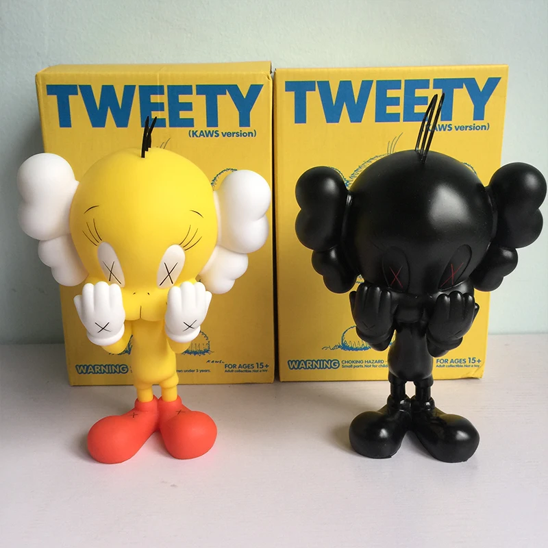 

Cute 20cm Originalfake Black/Yellow Tweety Kaws Companion PVC Doll Standing Posture action model Creative Dolls New Hot Sale