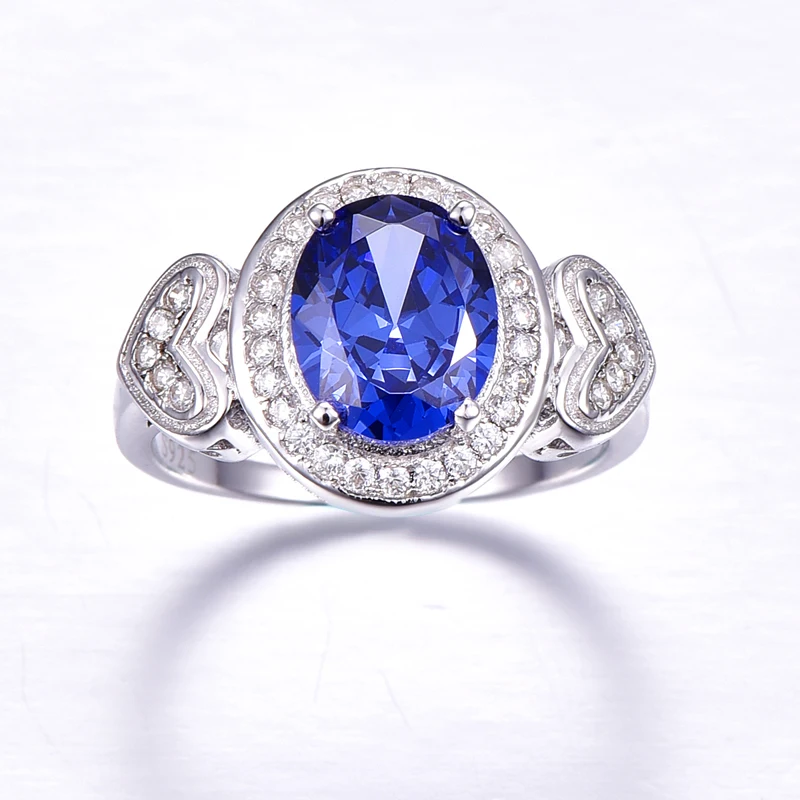 BONLAVIE Bague Femme De Marque De Luxe 4.3ct Sapphire Ring Silver Love Heart Oval Tanzanite Ring 925 Sterling Silver Rings