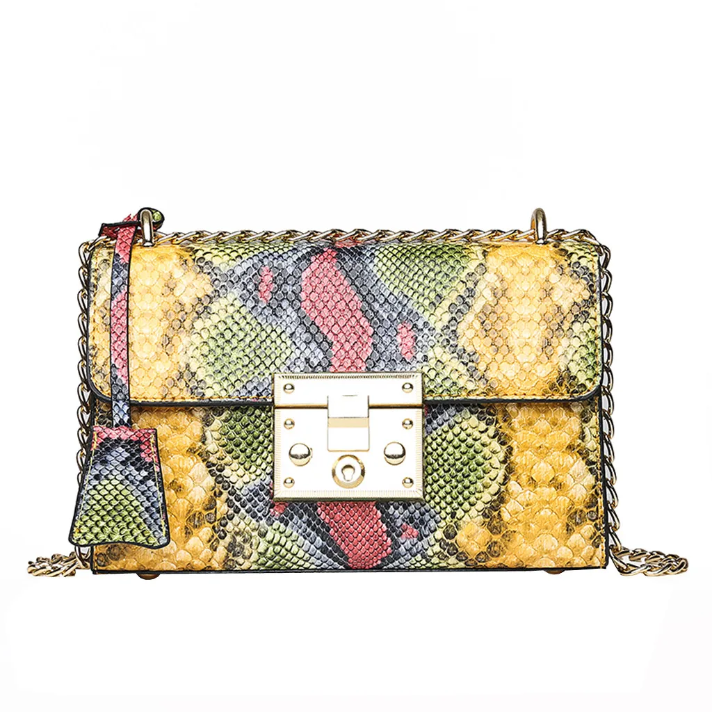 Женская Ретро сумка-мессенджер со змеиным узором, сумка-мессенджер, сумка на плечо, сумка на цепочке с ручкой, квадратная цепочка для хранения косметики - Цвет: Yellow