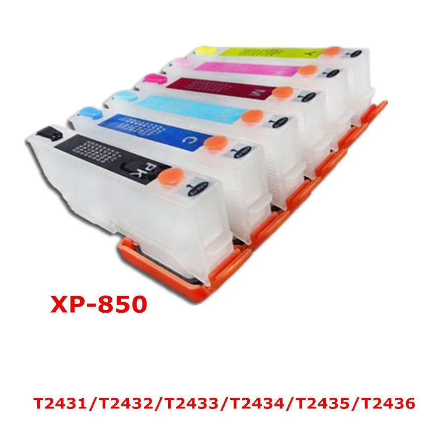 

6 color T2431-T2436 Refillable ink cartridge empty for EPSON XP-850 XP850 XP-950 XP950 printer with auto reset chip