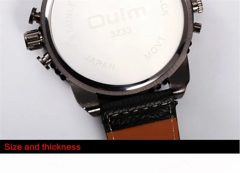 Горячая Распродажа, известный бренд OULM, модный дизайн, мужские кожаные повседневные кварцевые часы с большим лицом, 4 часовых пояса, кварцевые часы