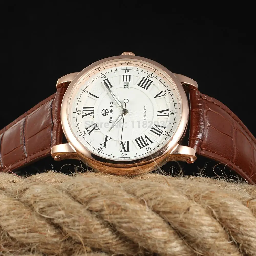 Cena Zwycięzca FSG8051M3R4 najlepsza cena nowy automatyczny mężczyzna sukienka z różowego złota zegarek fabryka brązowy skórzany pasek wysyłka za darmo