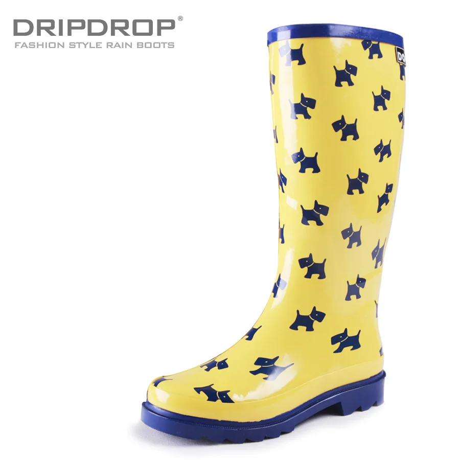 Female fashion flat high rainboots yellow rain boots water shoesshoes