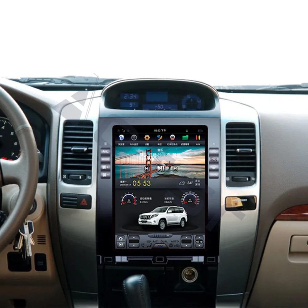 Best Tesla style Android 8.1 GPS Navigation Car DVD Player For Toyota Land Cruiser Prado120 2002+ Auto radio stereo multimedia player 1