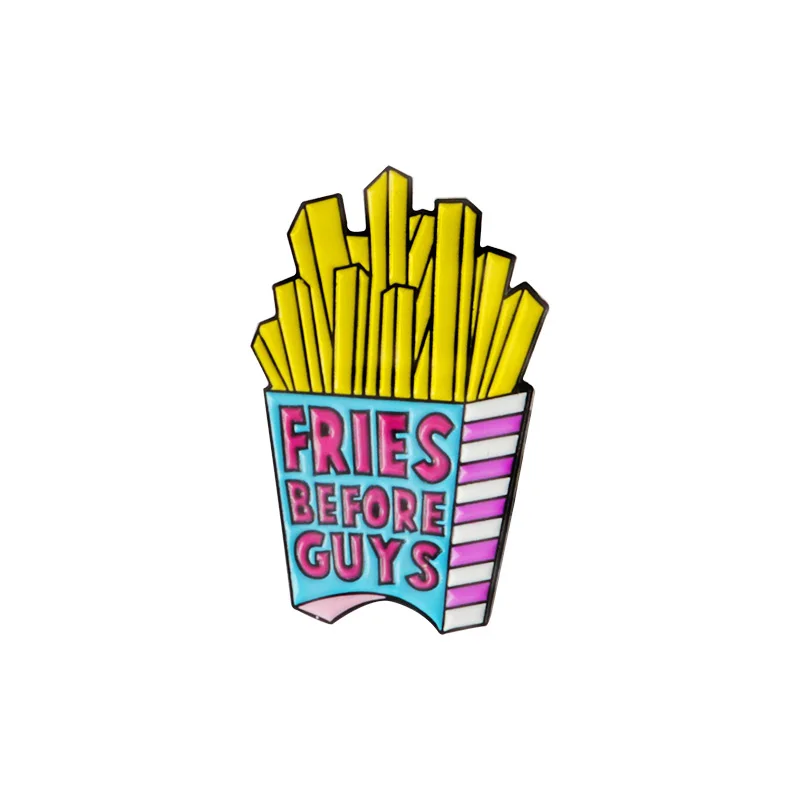 Эмалированная булавка спрей напиток картофель фри свежий мальчик слезы надпись "fries Before Guys" брошь шляпа рюкзак аксессуары нагрудные значки ювелирные изделия - Окраска металла: French fries