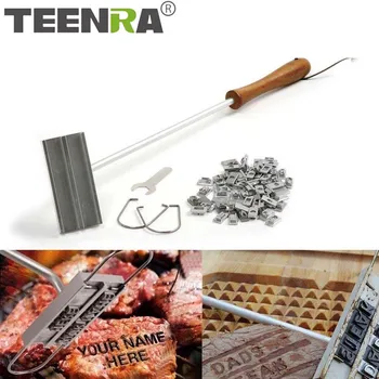 

TEENRA DIY 55 Letters BBQ Stamp Barbecue Seal Printing Tools BBQ Grill Fire Mark Changeable Alphabets BBQ Tools