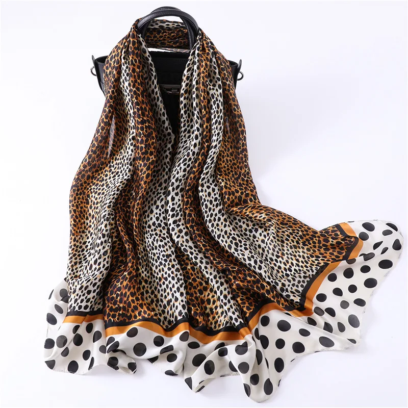 Новинка 2019 года, летний женский леопардовый шарф в горошек, модные мягкие шелковые шарфы высокого качества, женские шарфы, пляжные накидки