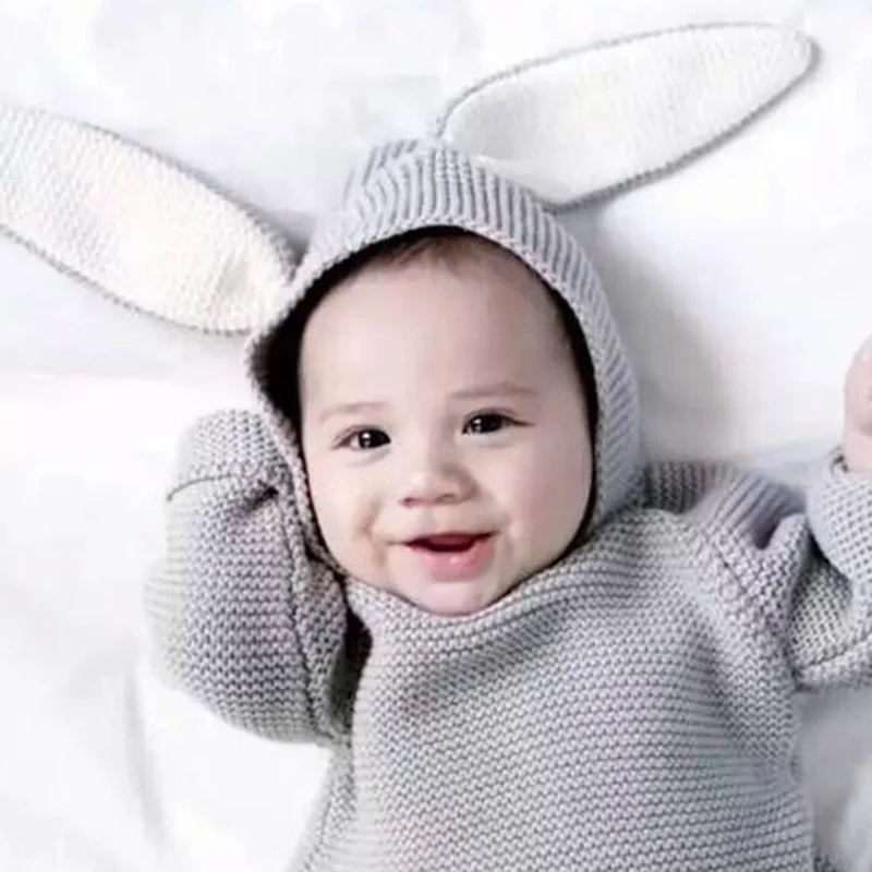 Новые осенние свитера для маленьких мальчиков хлопковый свитер с 3D кроликом детский вязаный свитер для девочек, От 1 до 5 лет толстовки с капюшоном для мальчиков и девочек