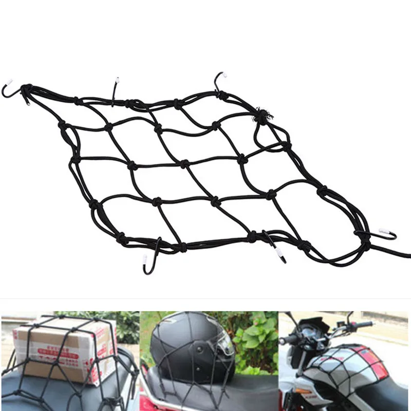 40x40cm Motorcycle Luggage Net Bike 6 Hooks Hold Down Fuel Tank Luggage Mesh  Bungee Black