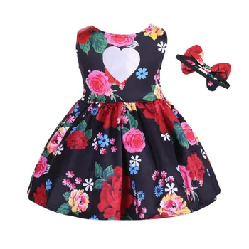 

Baby Girls Dress Summer Kids Flower Print Dresses with Headband Cotton Sleeveless Sundress Outfits