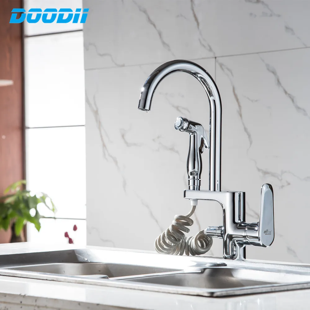 Spring Style Kitchen Faucet Brushed Nickel Faucet Pull Out All Around Rotate Swivel 2-Function Water Outlet Mixer Tap Torneira