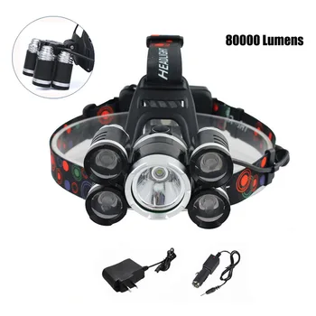 

80000LM 5 LED XML-T6 Rechargeable USB Headlamp Head Light SDF-SHIP