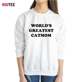 

Women Fashion Sweatshirts Cotton Letter World's Greatest Catmom Printed Womens Hoodies Pullover Female Sweatshirts Long Tops