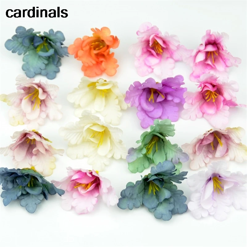 

10pcs 5cm Mini Silk Gradient Orchid Artificial Flower Head For Wedding Decoration DIY Wreath Accessories Craft Fake Flowers