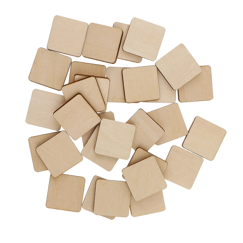 30 Piece Square MDF Unfinished Wood Pieces Blank Plaques for DIY Craft Pyrography 20x20mm Excellent For All Type Of Craft