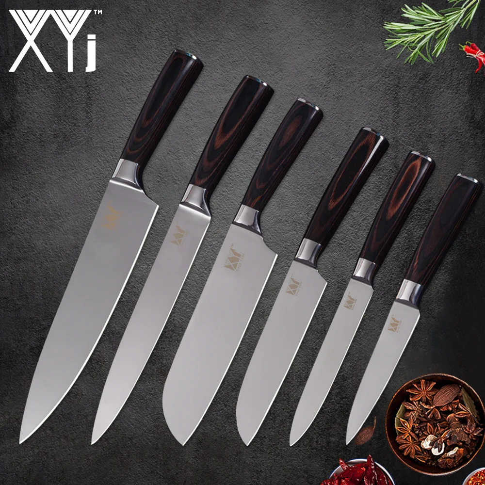 Кухонные ножи из нержавеющей стали XYj 6 шт. шеф-повара сантоку 3 5 7 8 дюймов нарезка