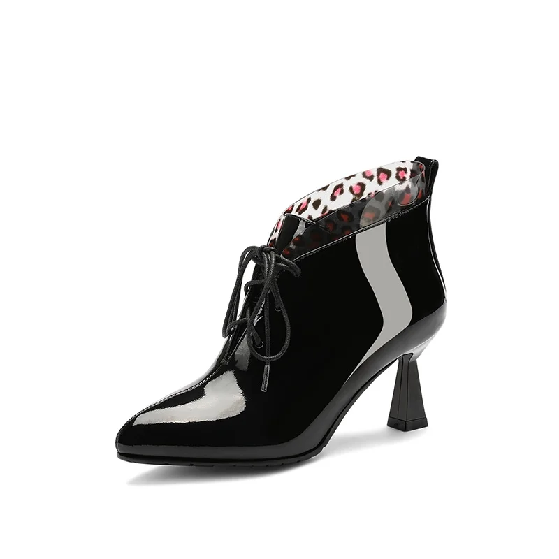 

Spring 2019 new women's shoes pointed high heels leather stiletto fashion sexy leopard Martin boots