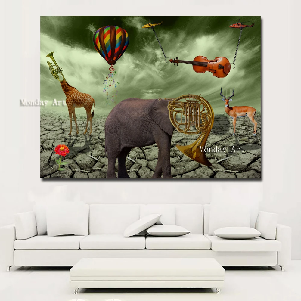 Hand painted Salvador Dali Elephant Deer Trumpet Paintings Best oil Painting Canvas Wall Art painting For Living Room Home Decor