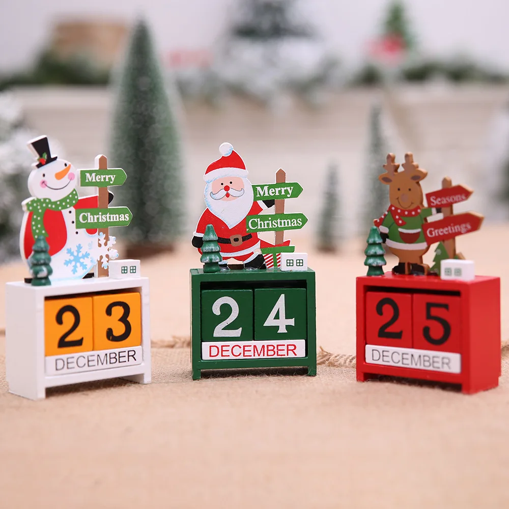 

Retail New Year Christmas Decorations Xmas Wooden Calendar Cartoon Santa Claus Snowman Elk Desktop Ornament birthday Party AB278