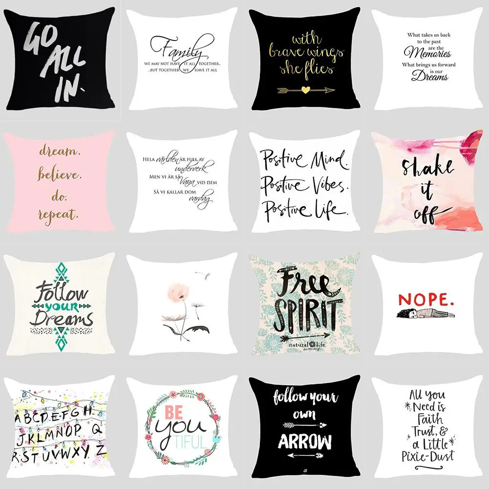 

Modern Simple Sentence Letter Print Home Sofa Decor Cushion Cover Pillow Case