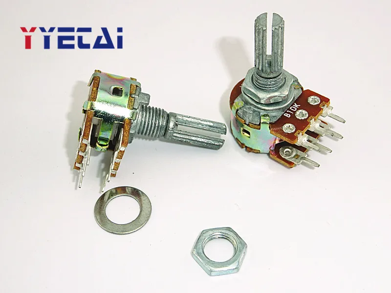 10pcs Wh148 Type B10k Double Potentiometer Handle Length 15mm With Nut