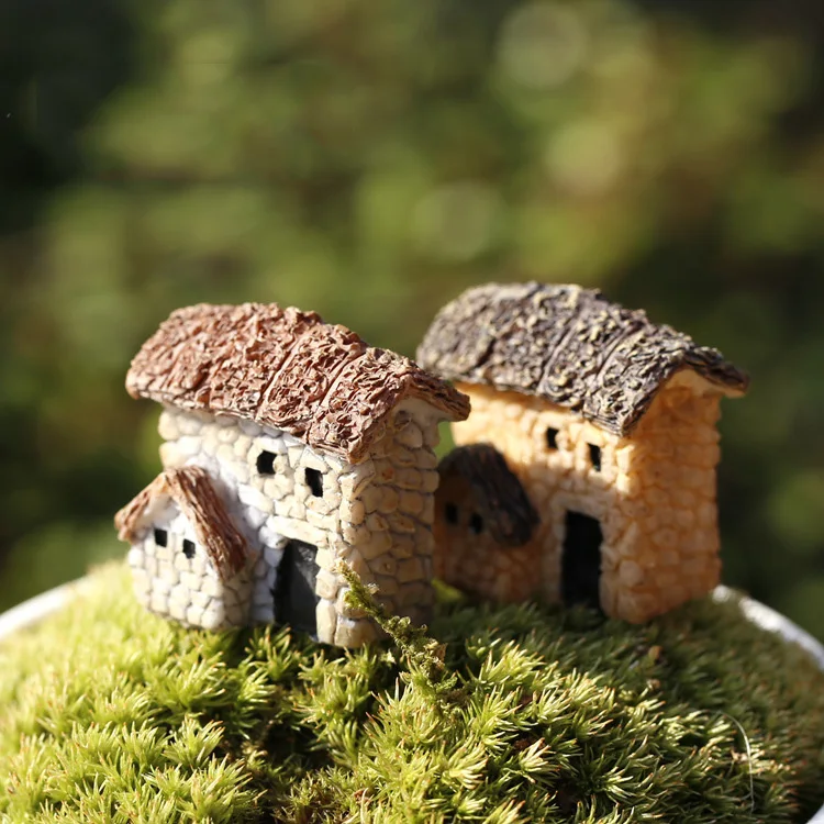 Mini Stone Cottages House Figurine Micro Landscape Fairy Garden