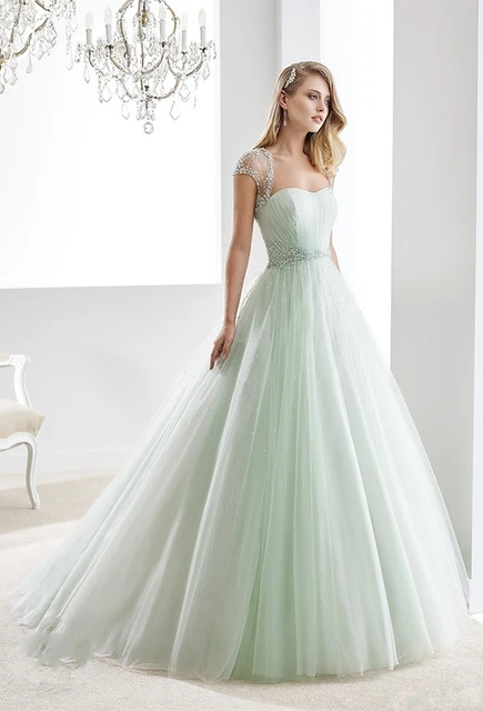 In Fashion Light Green A Line Wedding Dress 2016 Bridal Gown Cap In Fashion Light Green A Line Wedding Dress 2016 Bridal Gown Cap Sleeves Beaded Tulle