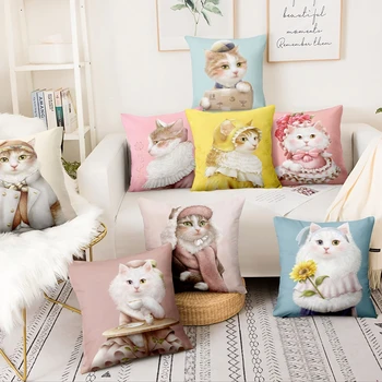 

Korean Cartoon Cat Printed Cushion Decorative Pillow Home Pillow Decoration Almofadas Decorativas Para Sofa Throw Pillow 45*45cm