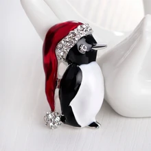 Милые Броши Пингвин рождественские подарки Эмаль Стразы шар красная шляпа Пингвин Рождественская брошь на год