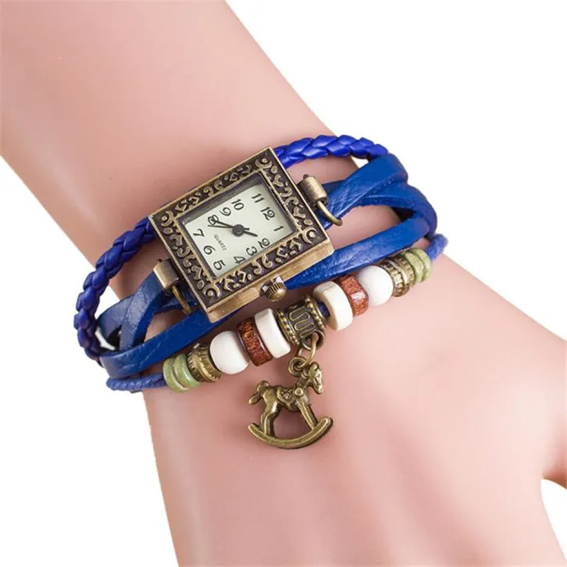 Women's watches casual watches Quartz Weave Around leather watch strap Trojans clock women and bracelet Wrist Watch Reloj M17 (3)