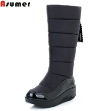 ASUMER 2017 neue winter warme schneeschuhe modeplattform pelz baumwolle schuhe keile heels kniehohe stiefel frauen pu-leder stiefel