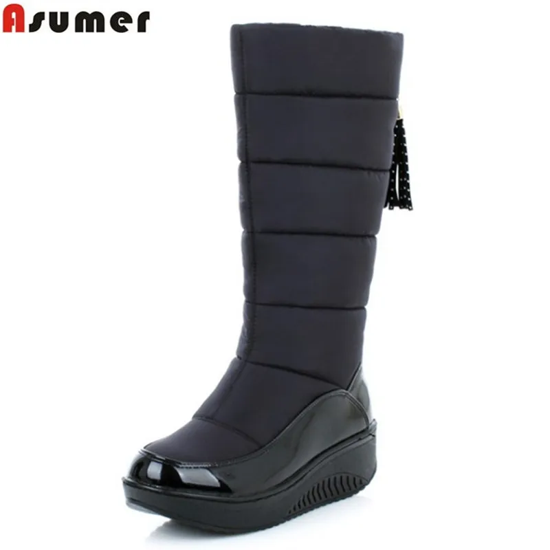 Женские сапоги до колена ASUMER зимние теплые из искусственной кожи на платформе с