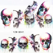 1 шт Хэллоуин Череп Наклейка на ногти водная Переводные картинки для женщин белый цветок кошка Бабочка Переводные украшения для ногтей m2b5y