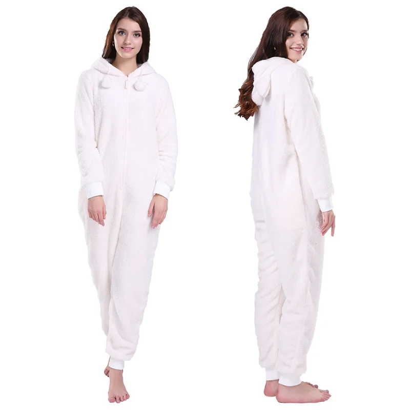 JUICE MATE Plus Size Hooded Kigurumi Overall Onesie With Animal Ears Fluffy Snuggle Fleece Winter Warm Pajama Onesie For Women