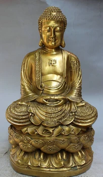 

15" Chinese Brass Pray Bless Joss Shakyamuni Sakyamuni Buddha Statue Sculpture