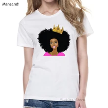 Харадзюку меланин поппин рубашка vogue футболка с изображением короны женская черная африканская кудрявая волосы девушка футболка femme летние топы женская футболка