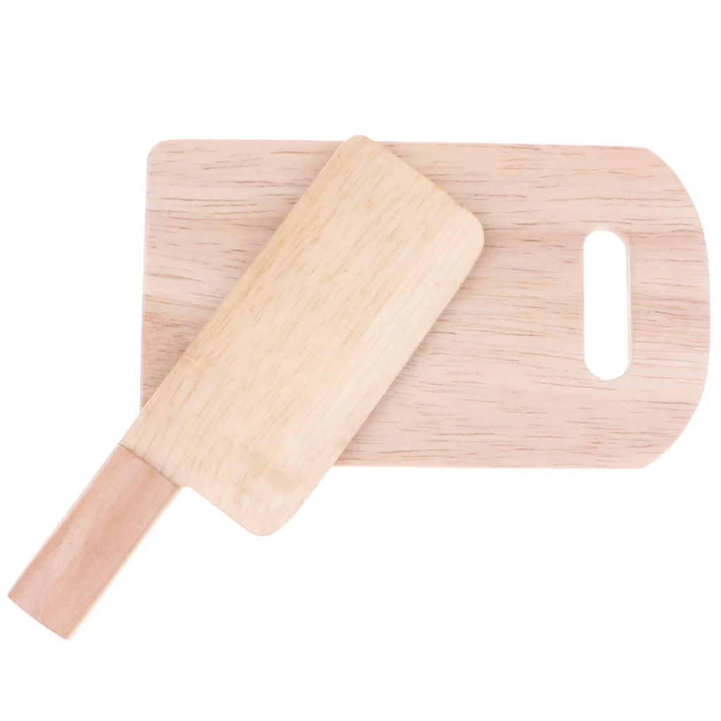 Role Play Kitchen Toy, Wooden Chopping Board & Cutter Kitchen Food Play Children Toy