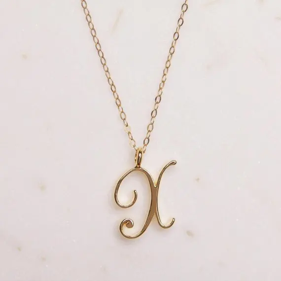 Tiny Luxury Minimalist Alphabet Cursive Letter Necklace image 2