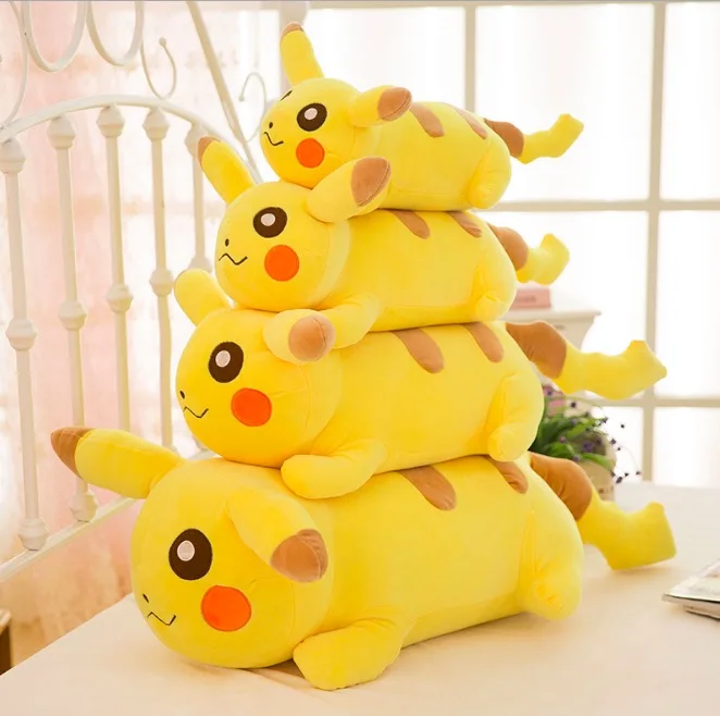 Anime Pocket Animals Pikachu Stuffed Plush Doll Big Size Lying Prone Super Soft Pikachu Stuffed
