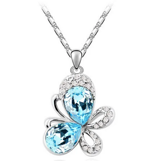 

tiger totem free shipping women accessories brand ocean blue white Austrian crystal butterfly pendant necklace fashion jewelry